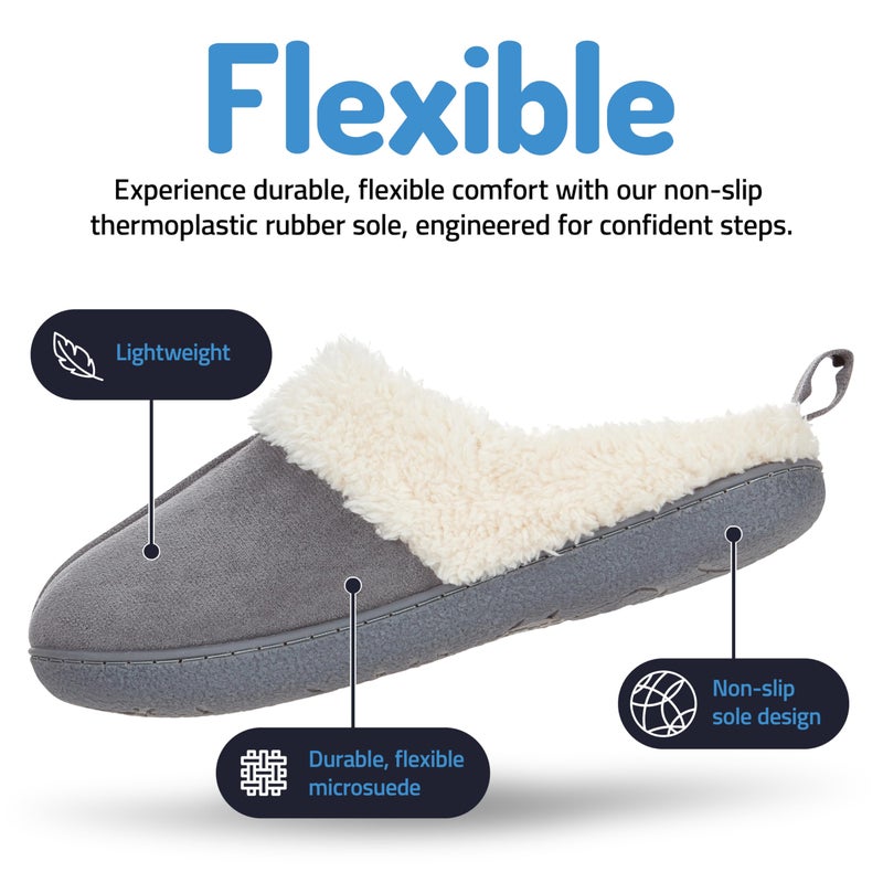 Floopi House Slippers for Women, Fur Lined Clog Womens Slippers Cozy Memory Foam with Indoor & Outdoor Anti Skid Sole (M, Grey-301) - Image 4